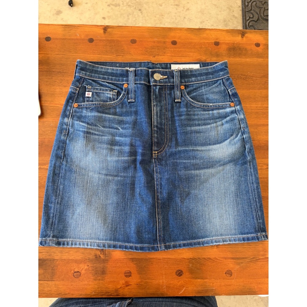 AG Adriano Goldschmied The Vera Denim Mini Skirt Med Wash Blue 28 preppy classic